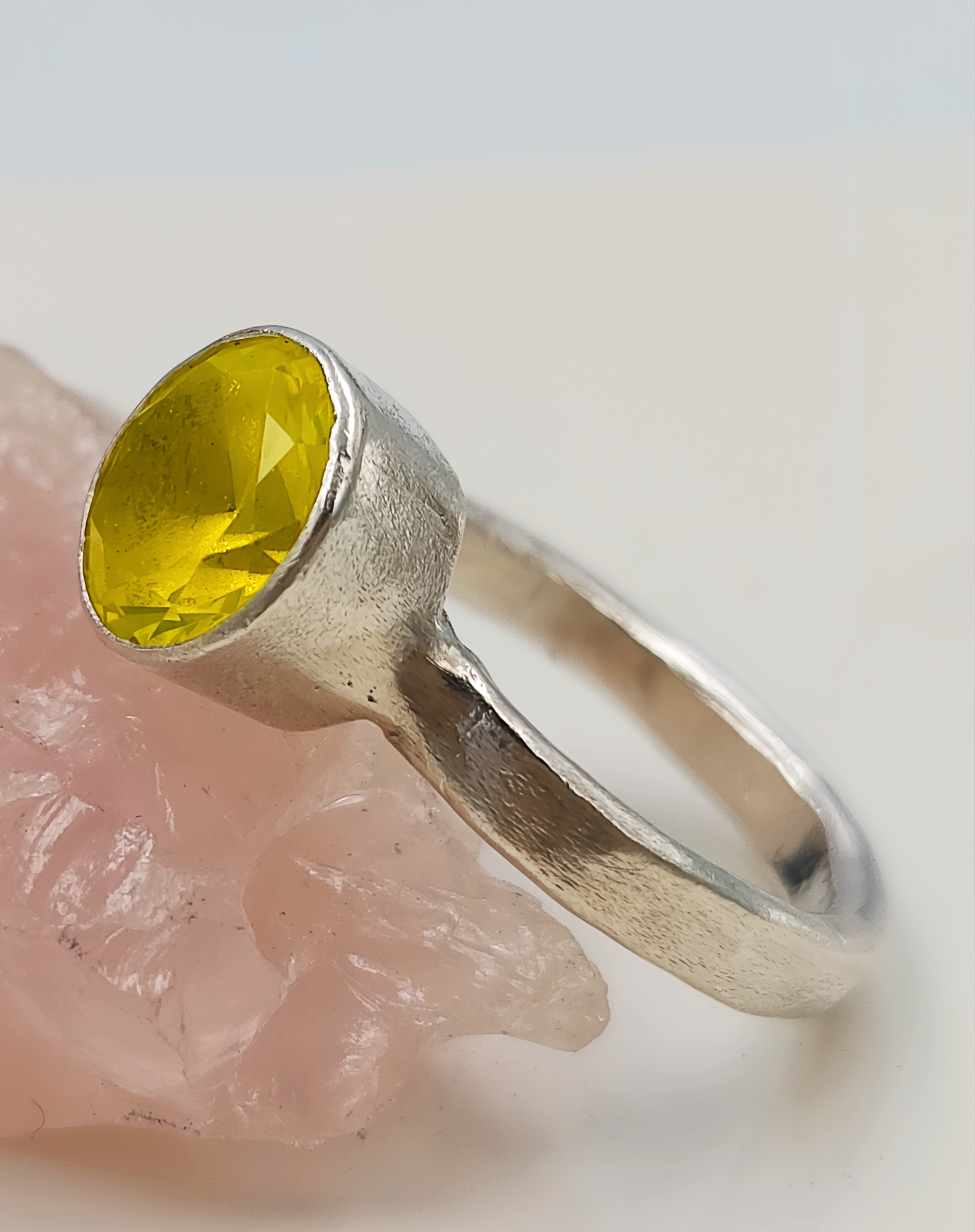 Molten Sterling Silver Ring: Yellow YAG Gemstone