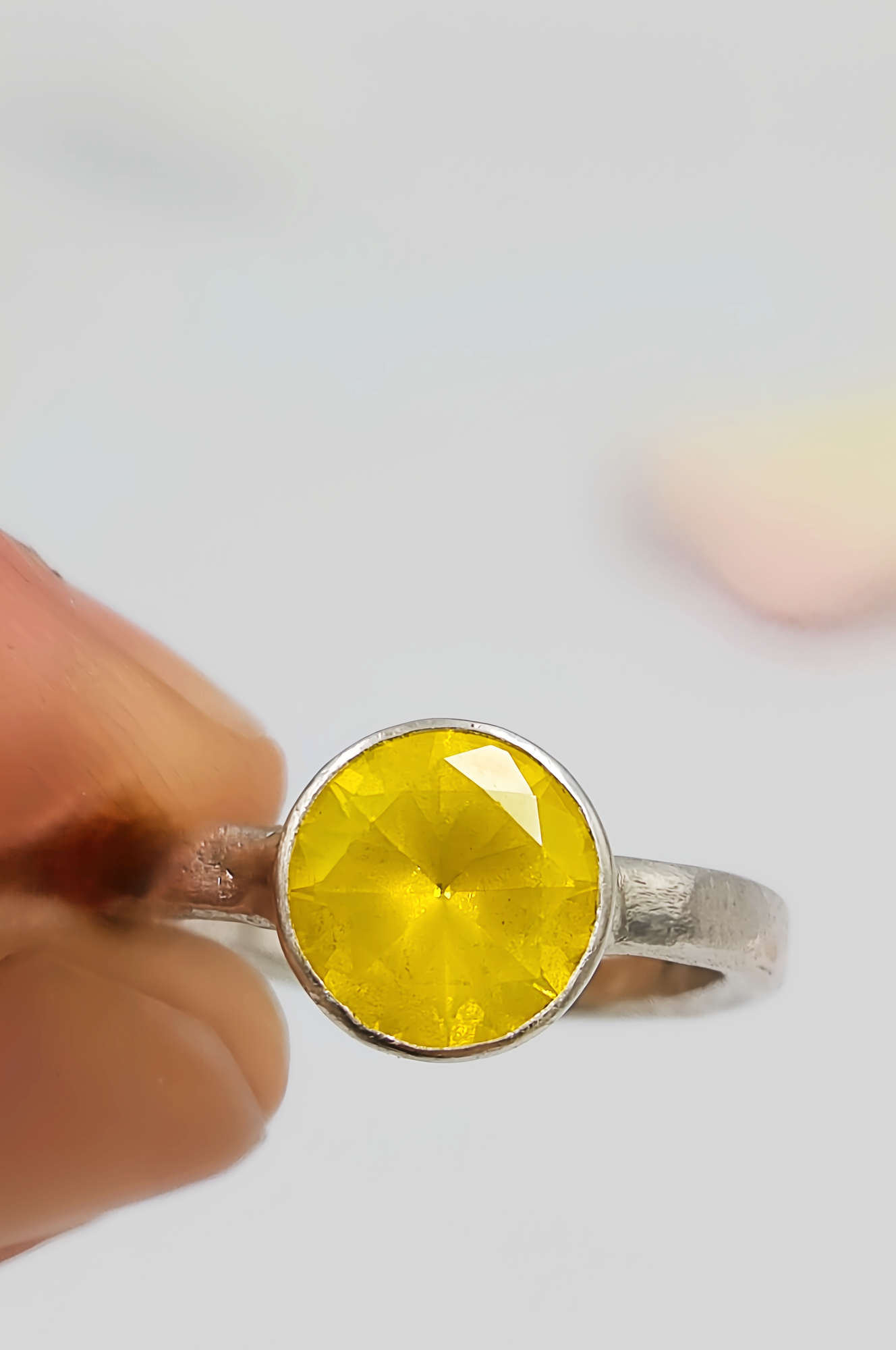 Molten Sterling Silver Ring: Yellow YAG Gemstone
