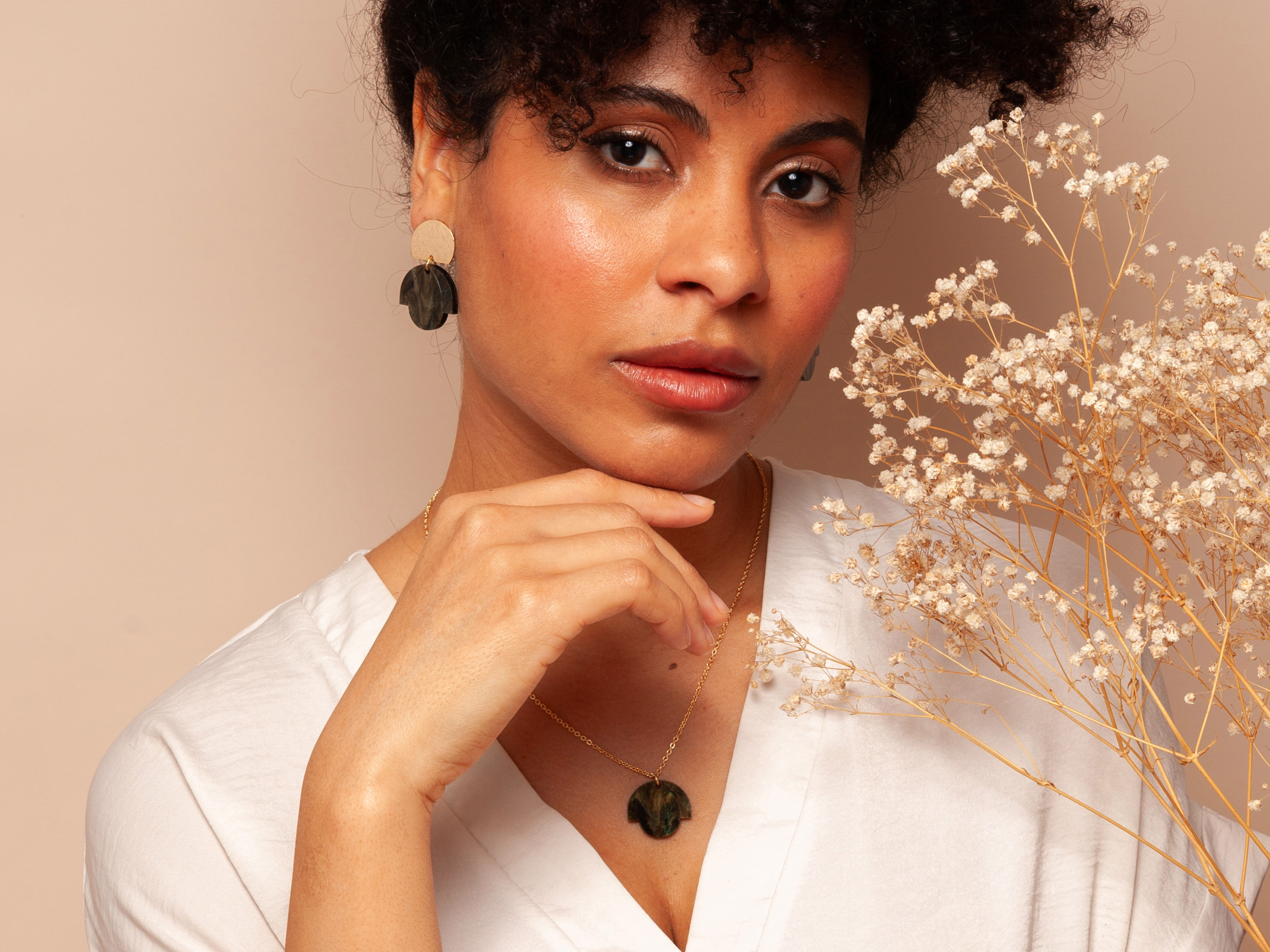Bloom Deco Green Marble Earrings on Gold Plated Studs