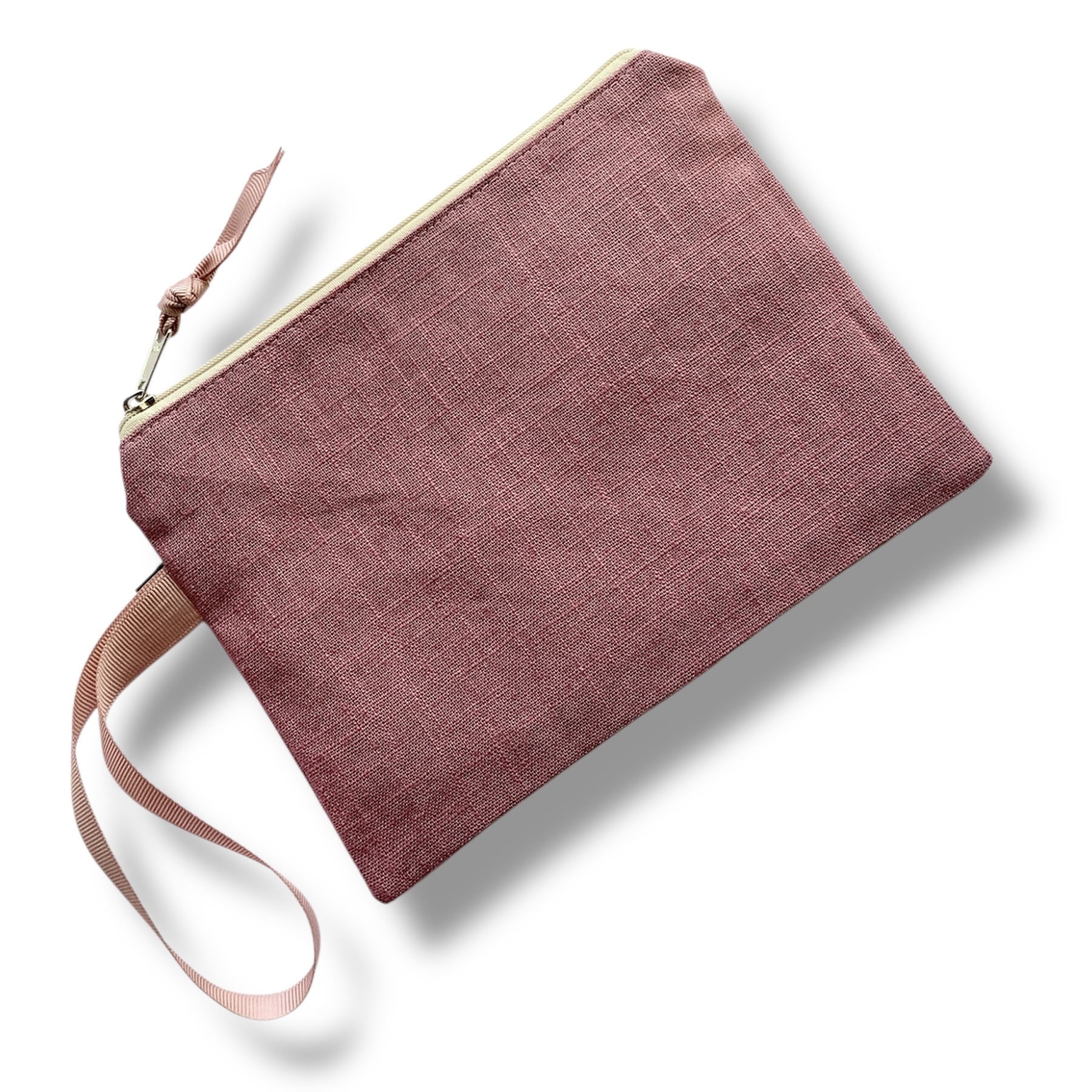 Dusty Pink Linen Lotus Flower Zip-Up Pouch