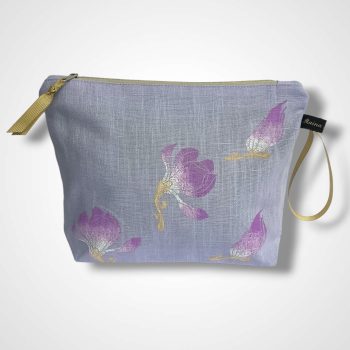 Lilac Magnolias Linen Makeup Bag