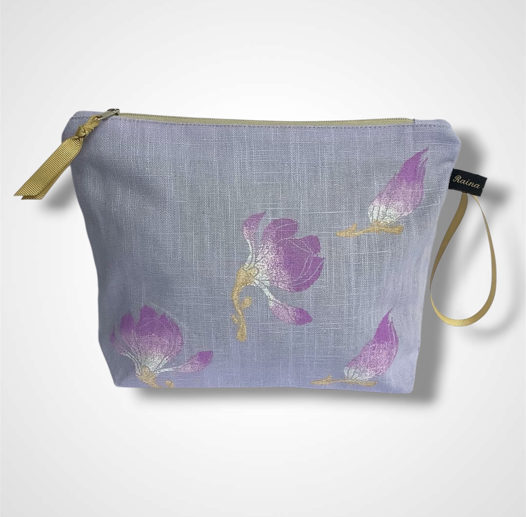 Lilac Magnolias Linen Makeup Bag