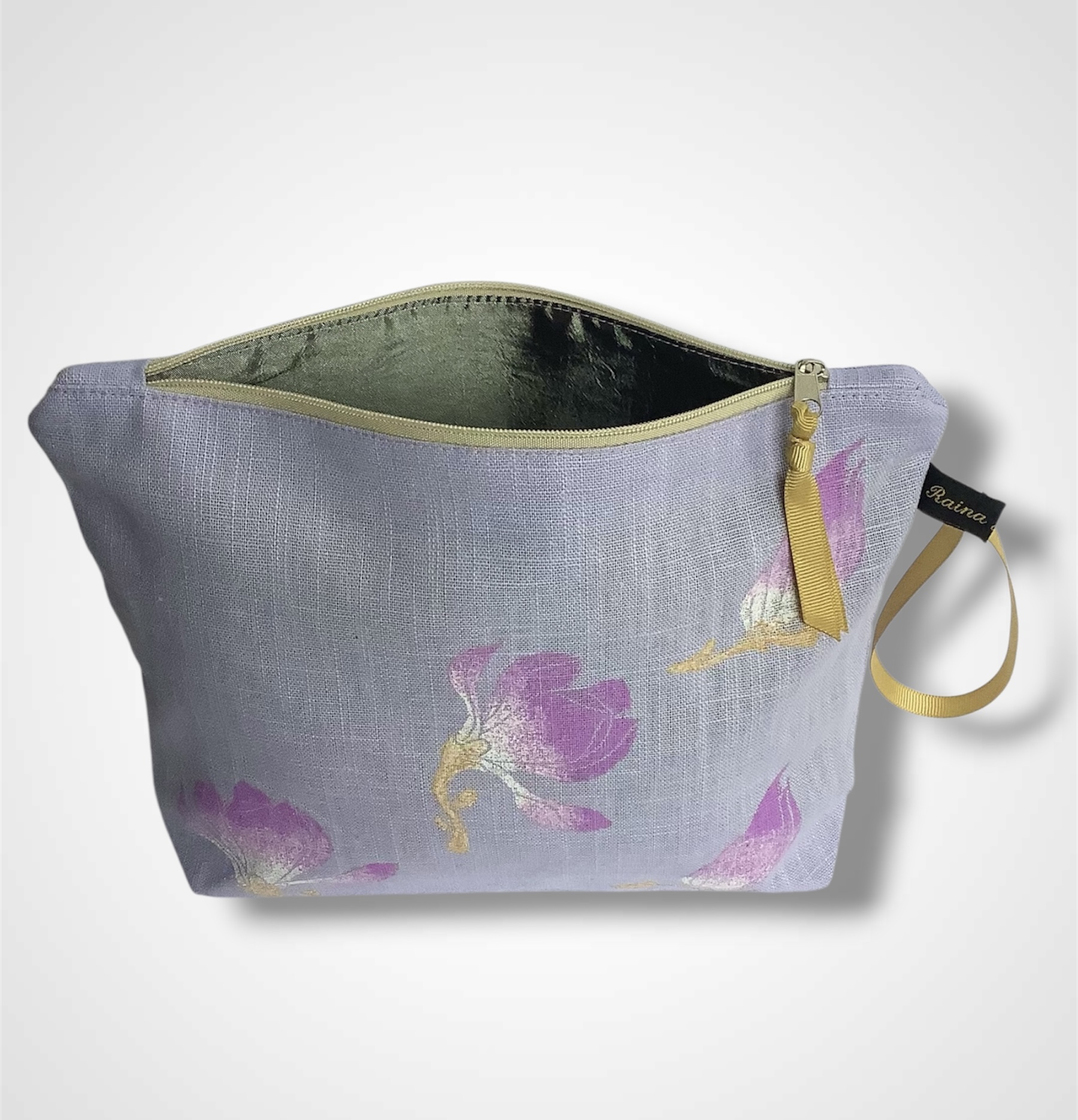 Lilac Magnolias Linen Makeup Bag