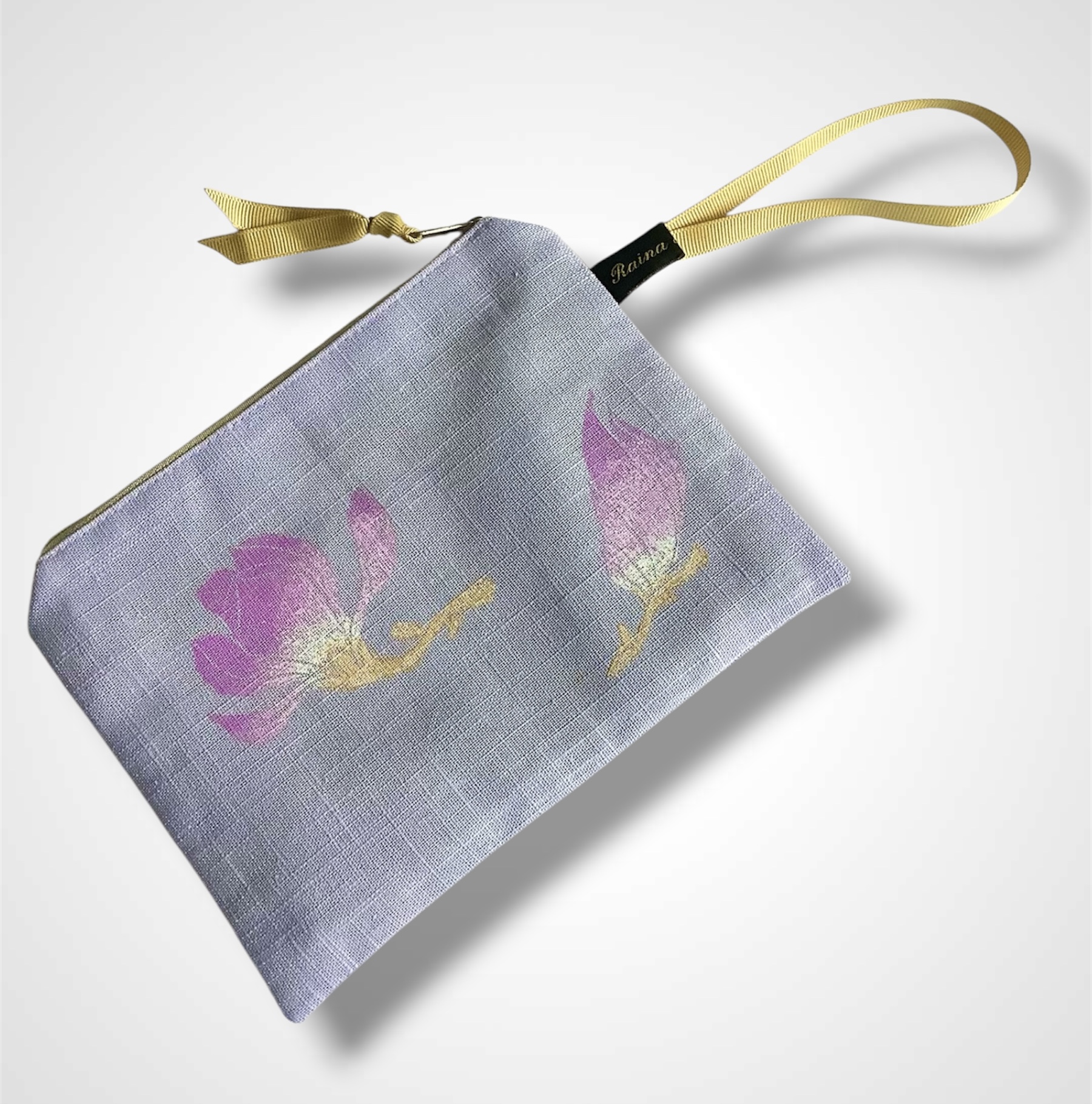 Lilac Linen Magnolias Zip-Up Pouch
