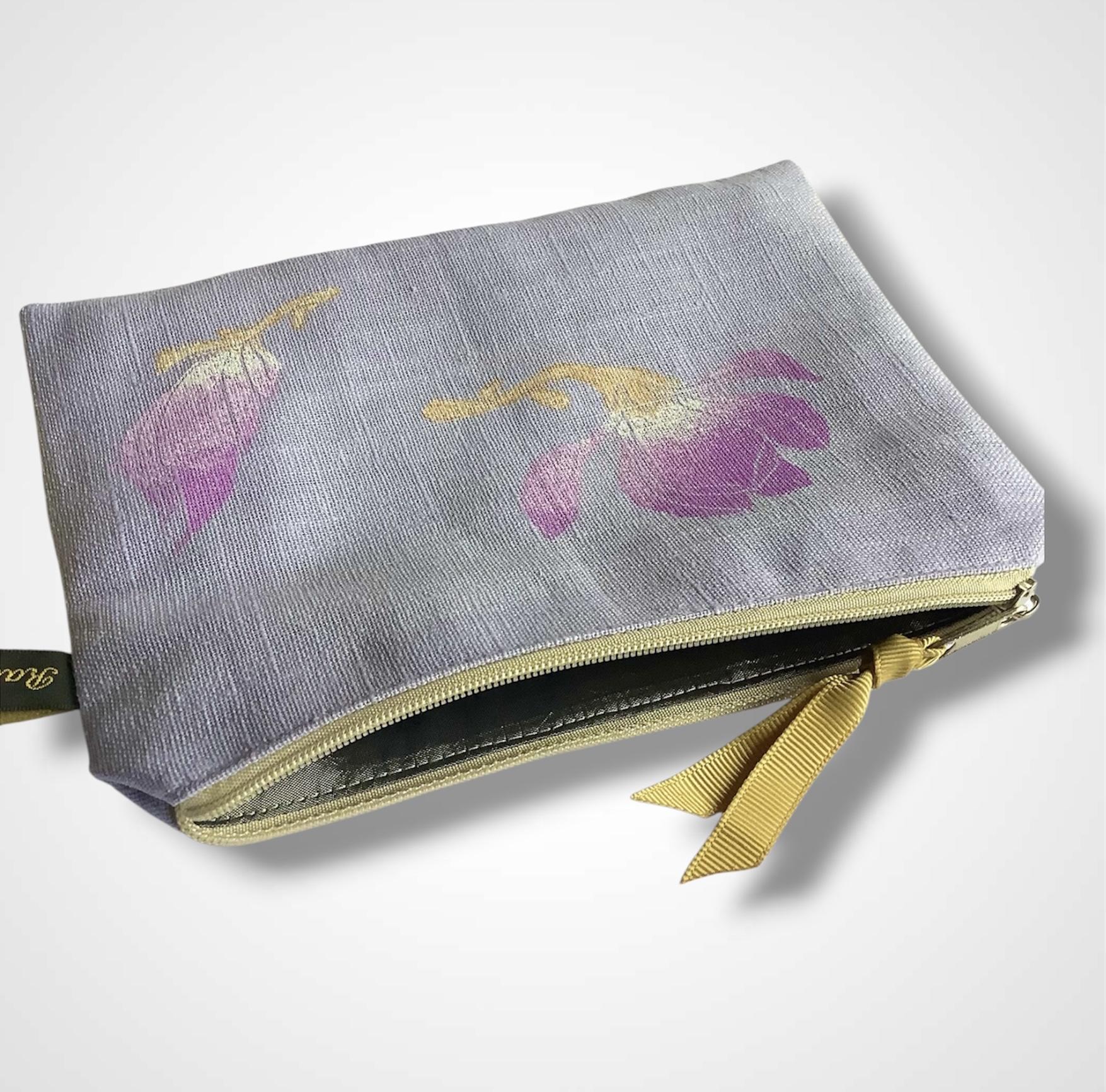 Lilac Linen Magnolias Zip-Up Pouch