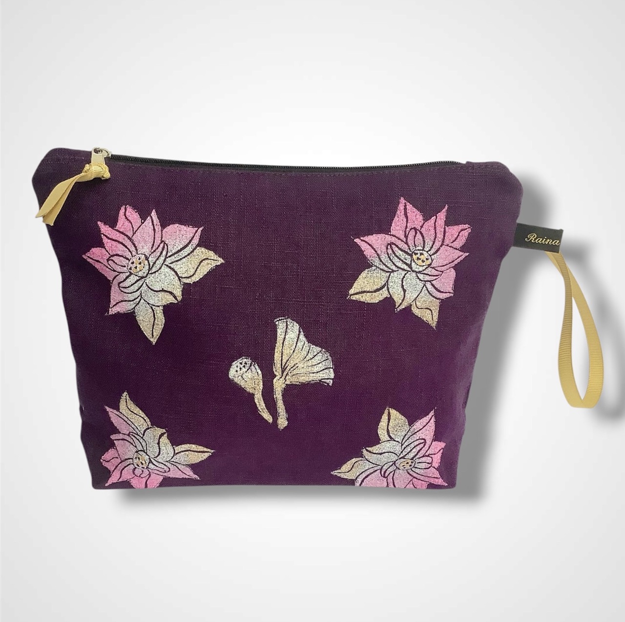 Purple Lotus Flowers Linen Makeup Bag