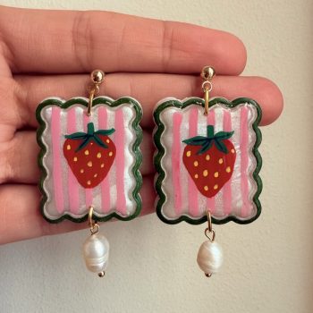 Strawberry Stripe Earrings with Pearl Charms