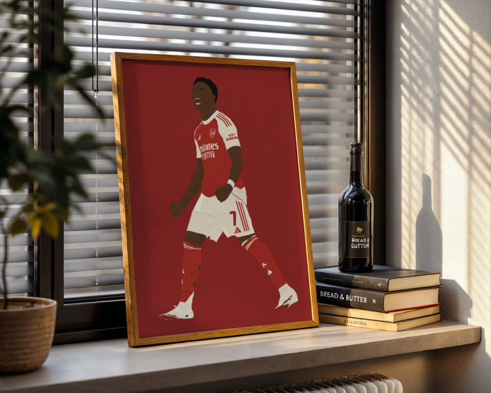 Bukayo Saka Art Print - Hand-Drawn Football Wall Art