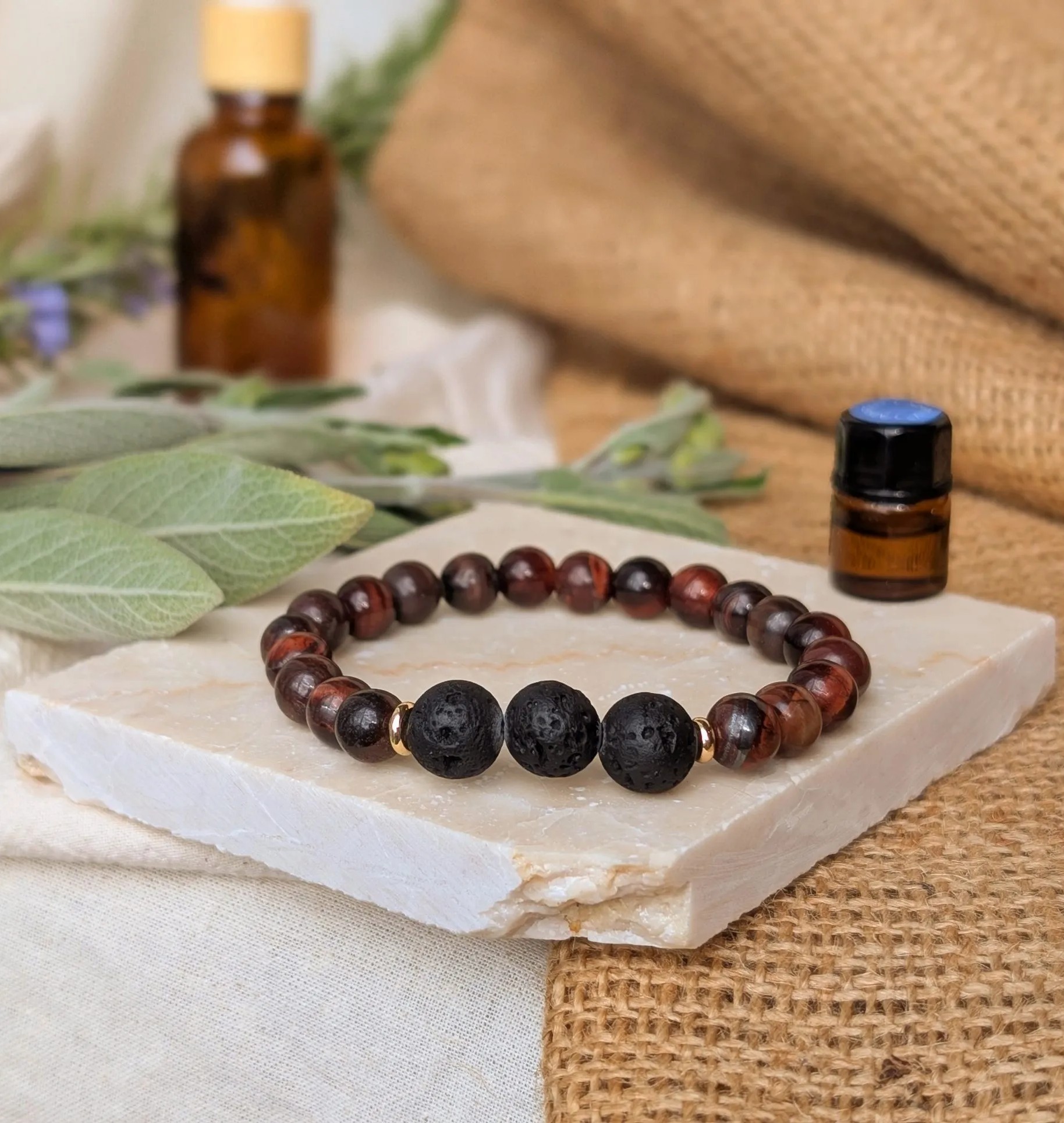 Courage Tiger Eye Lava Bead Aromatherapy Bracelet