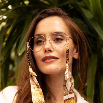 Brigitte Cream Gold Riviera Print Glasses Chain