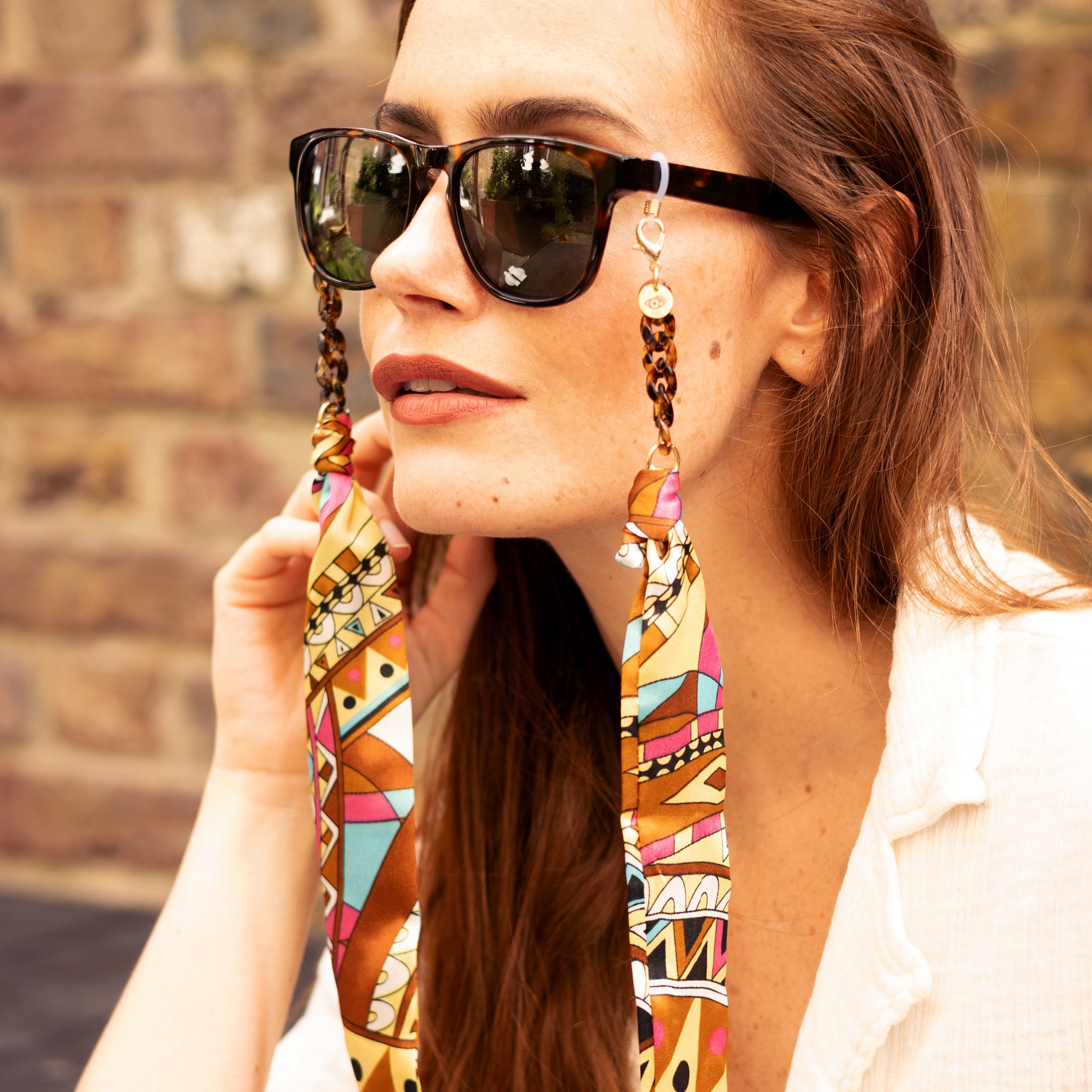 Romy Colourful Geometric Riviera Print Glasses Chain