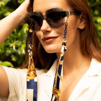 Solene Blue And Gold Nautical Print Fabric Glasses Chain
