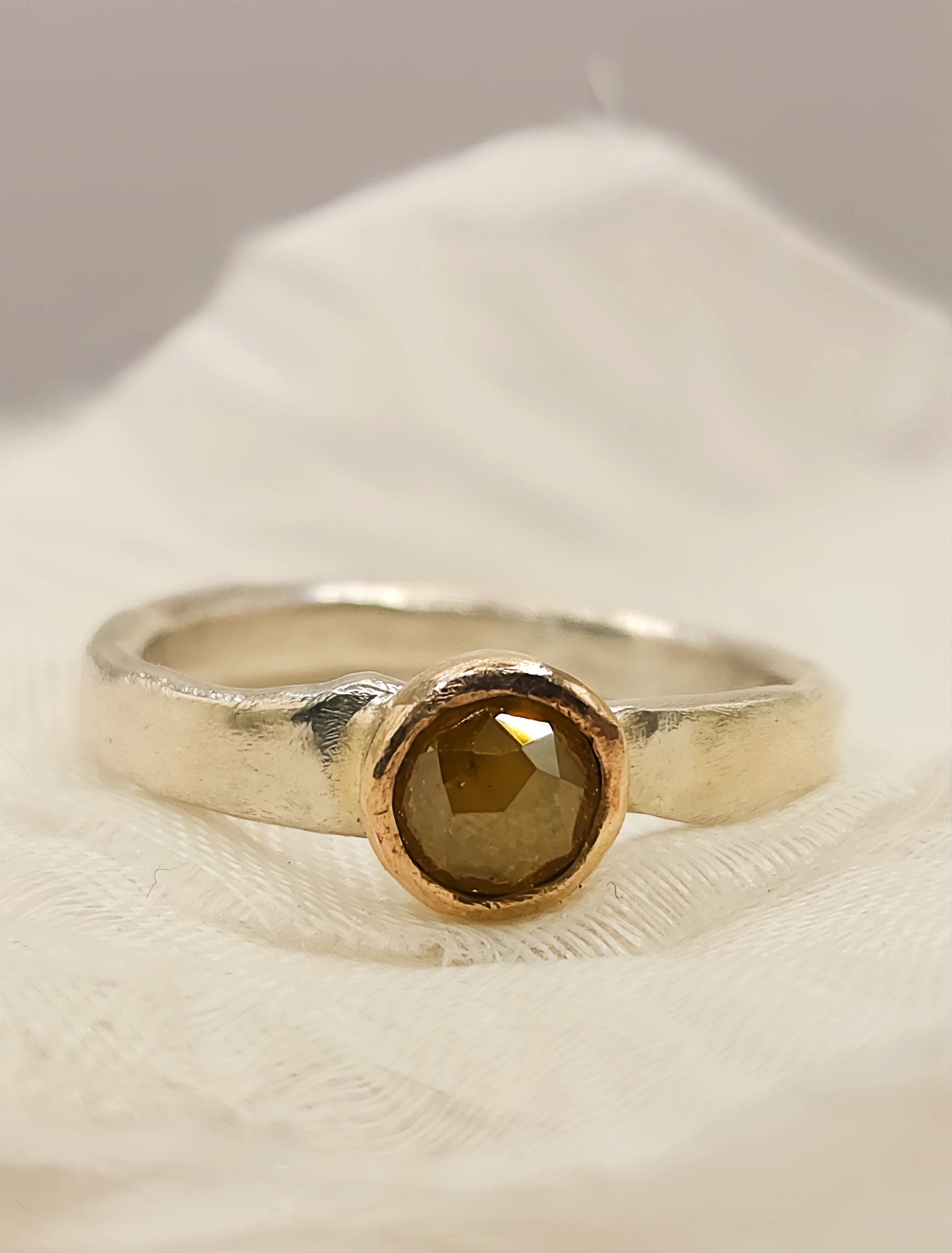 Rose Cut Brown Diamond Ring - Size L