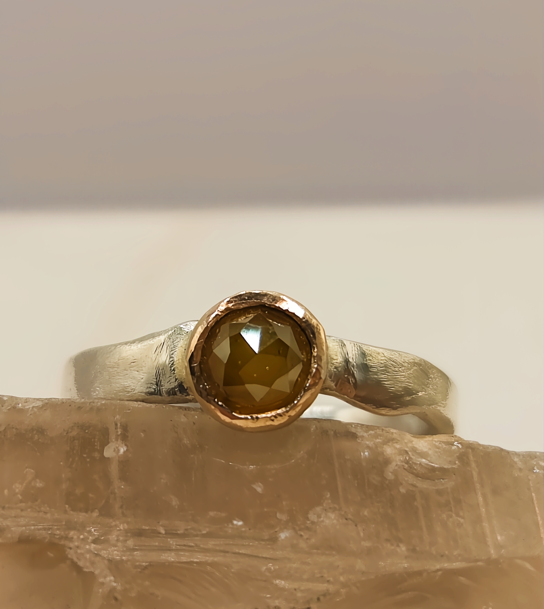 Rose Cut Brown Diamond Ring - Size L