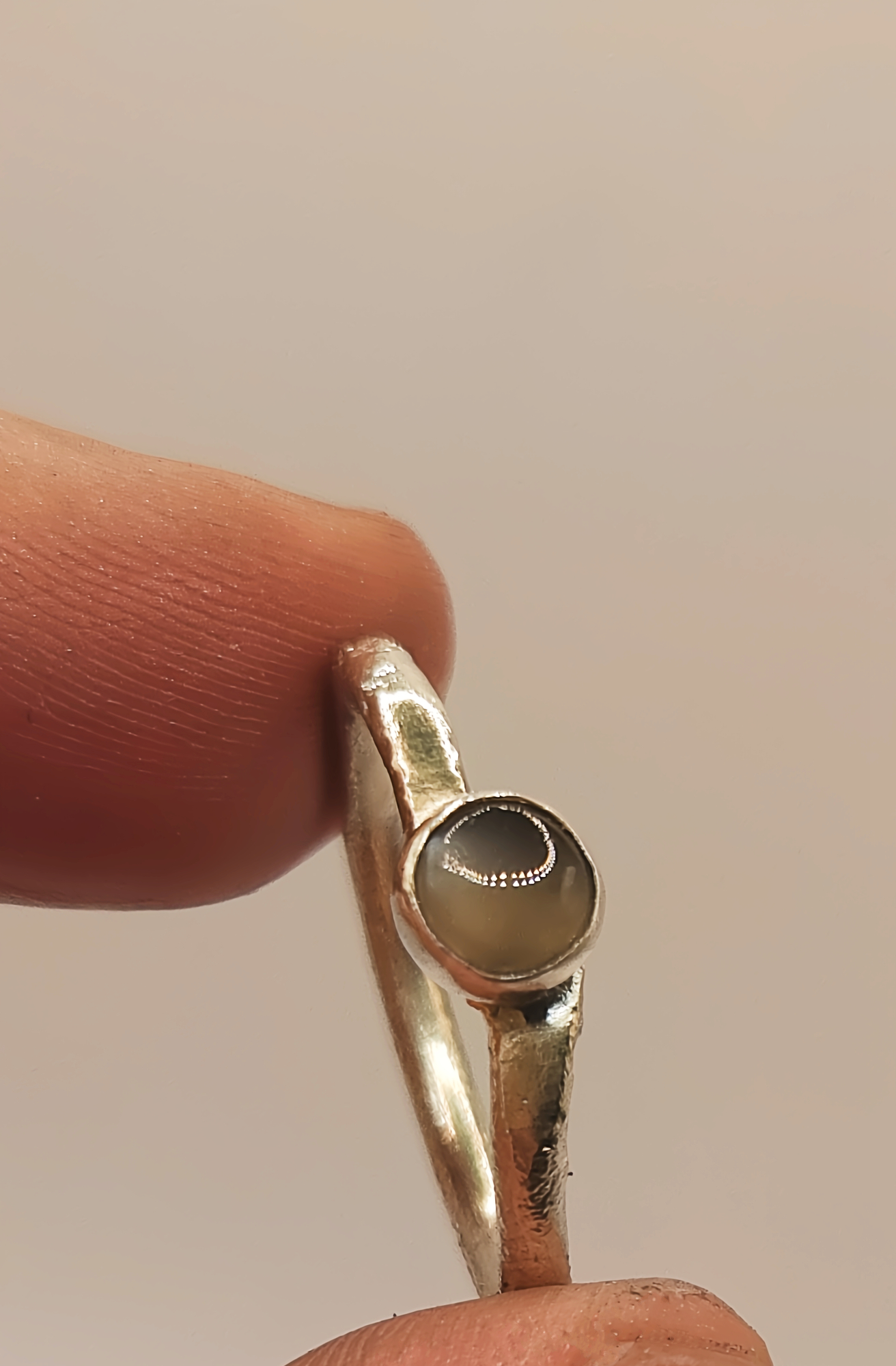 Handmade Sterling Silver Grey Moonstone Ring - Size L1/2