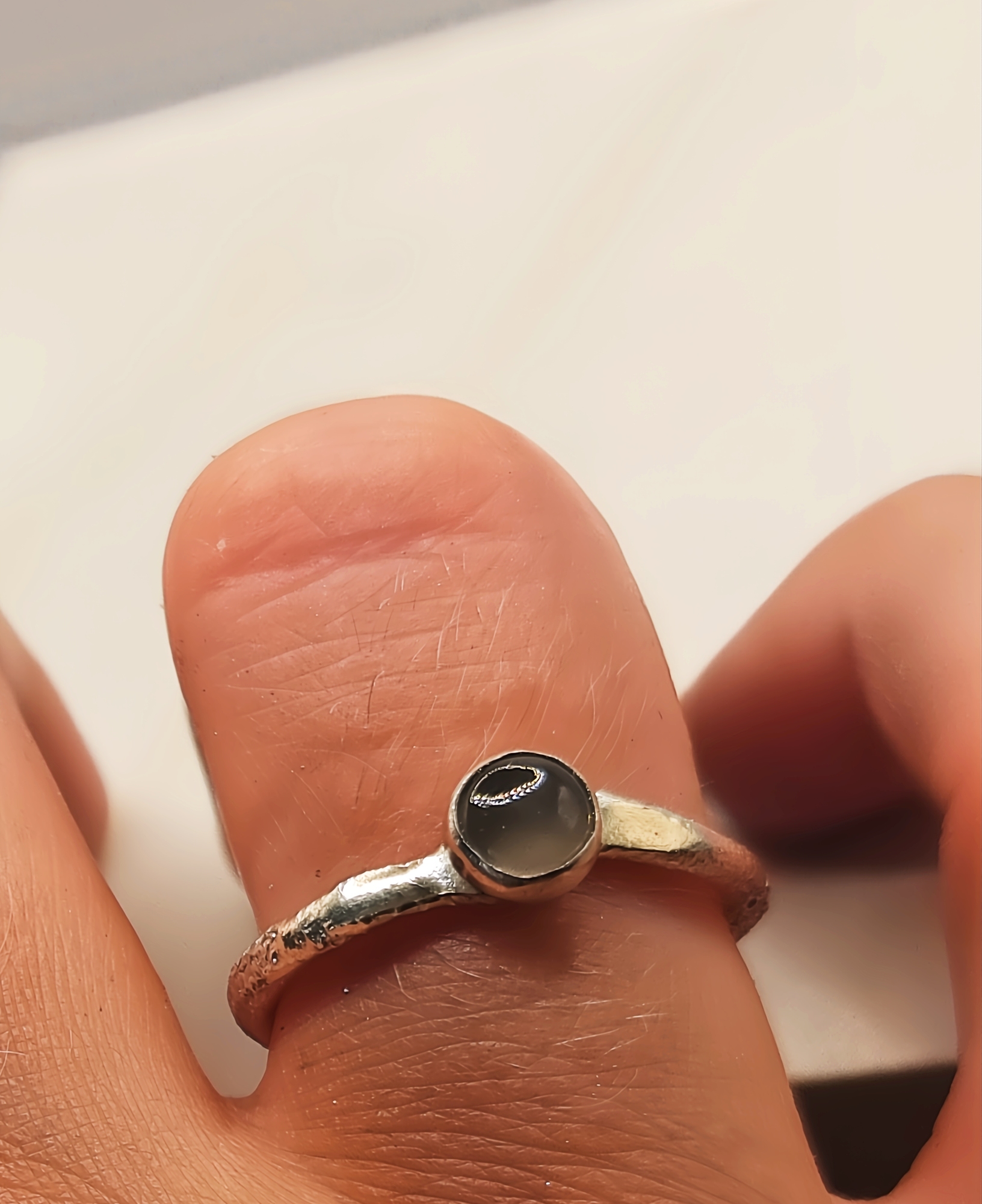 Handmade Sterling Silver Grey Moonstone Ring - Size L1/2