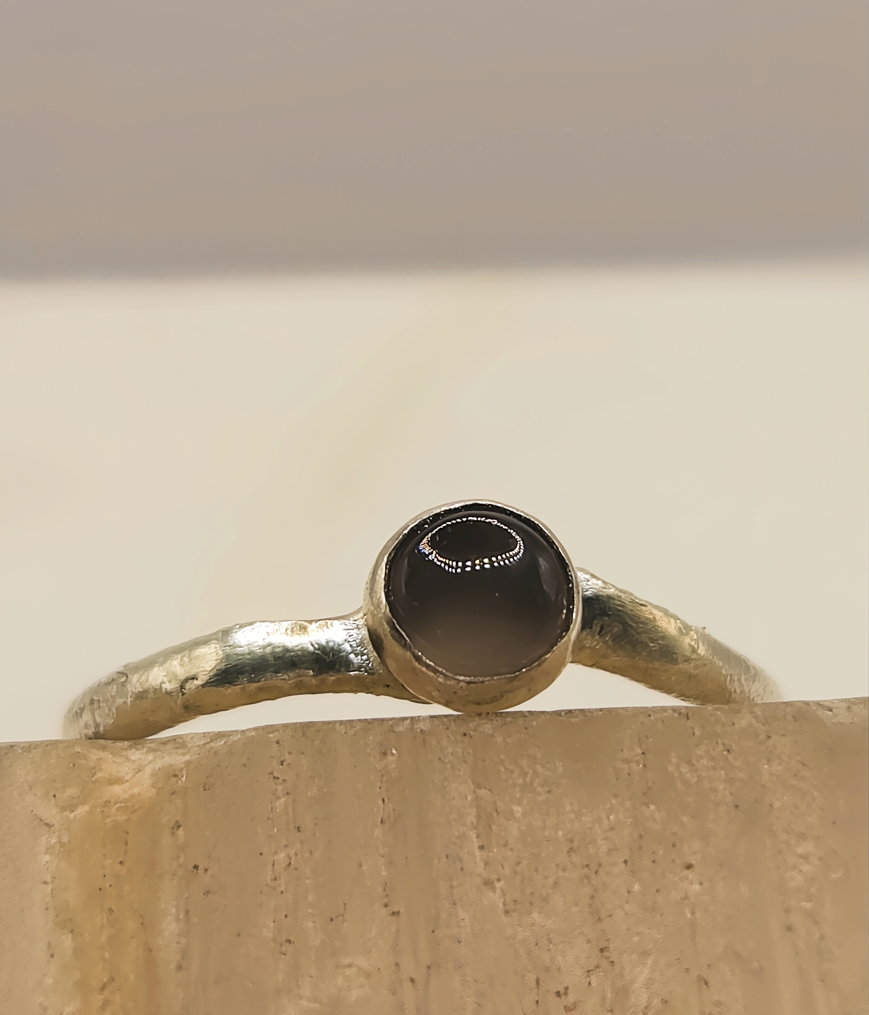 Handmade Sterling Silver Grey Moonstone Ring - Size L1/2