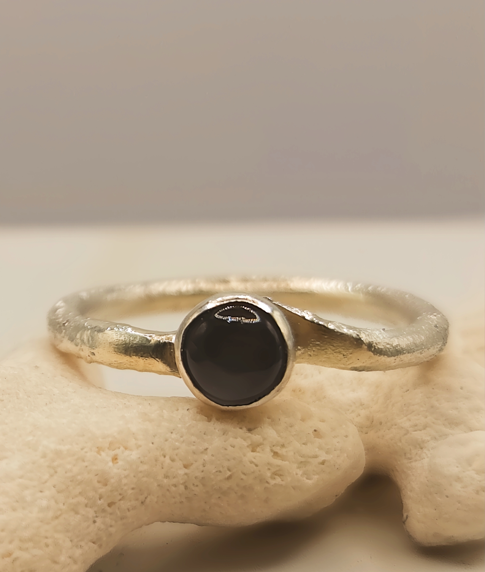 Handmade Sterling Silver Grey Moonstone Ring - Size L1/2