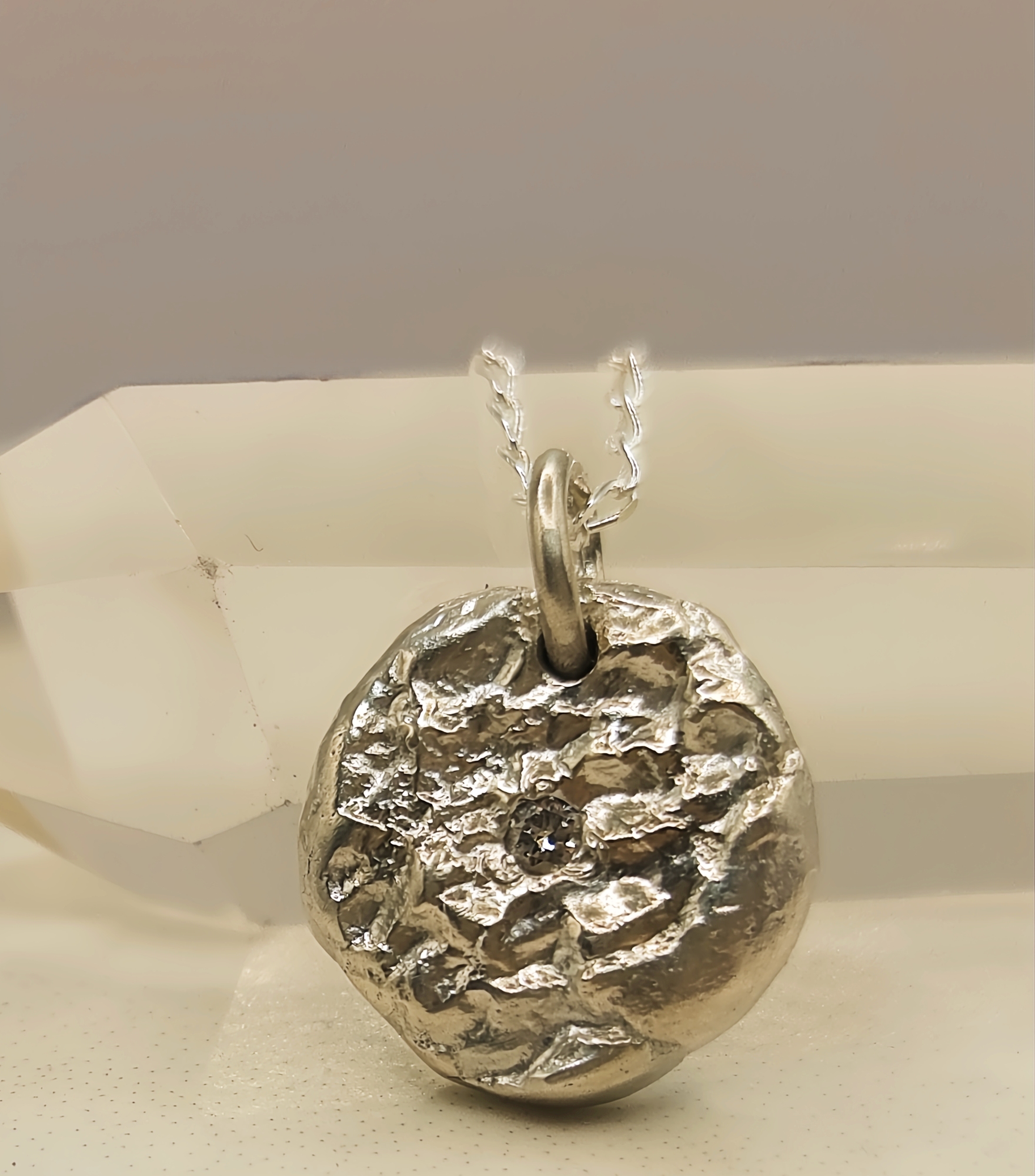 Sterling Silver Molten Pendant with Lab Diamond