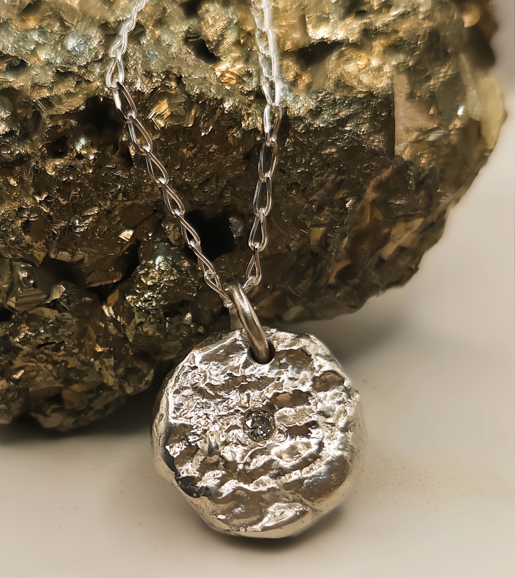 Sterling Silver Molten Pendant with Lab Diamond