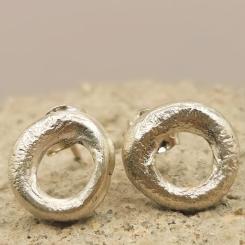 Irregular Silver Circle Stud Earrings
